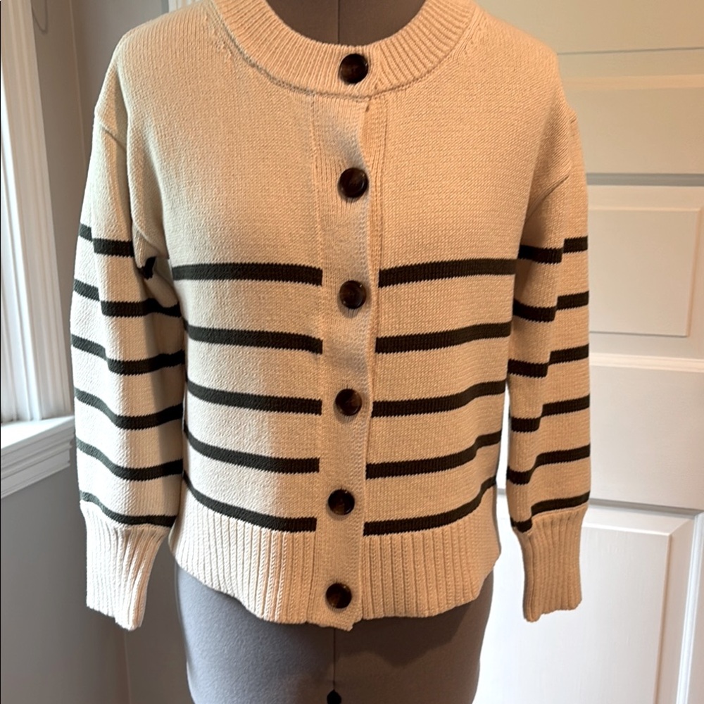 Veronica Beard cotton striped cardigan.